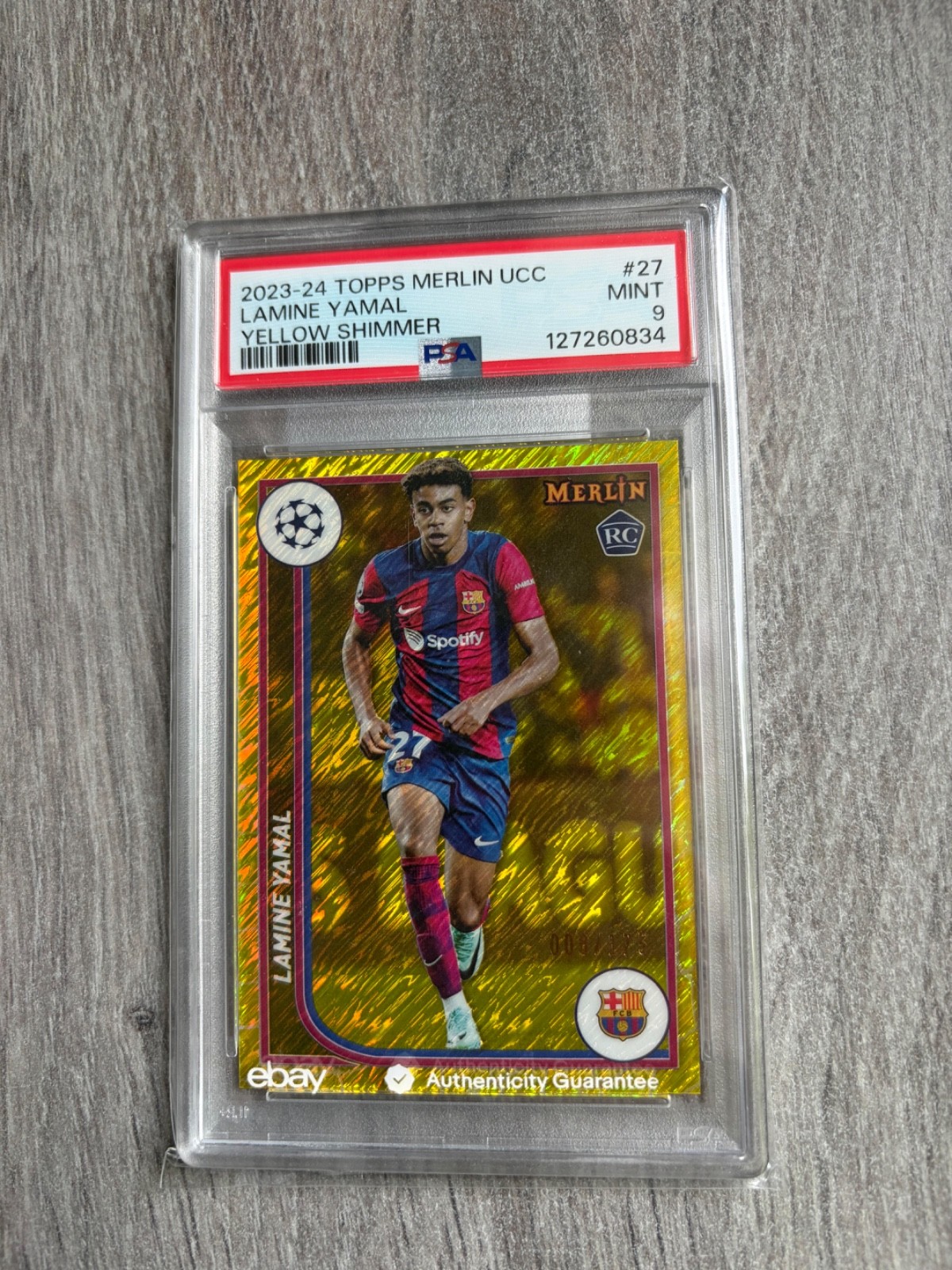 Lamine Yamal Rookie 2023-24 Topps Merlin UCC Yellow Shimmer Refractor /175 #27 view 5