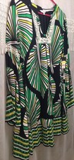 NWT Crown & Ivy Palm Print Shift Dress Womens M Green/Navy Bell Sleeve