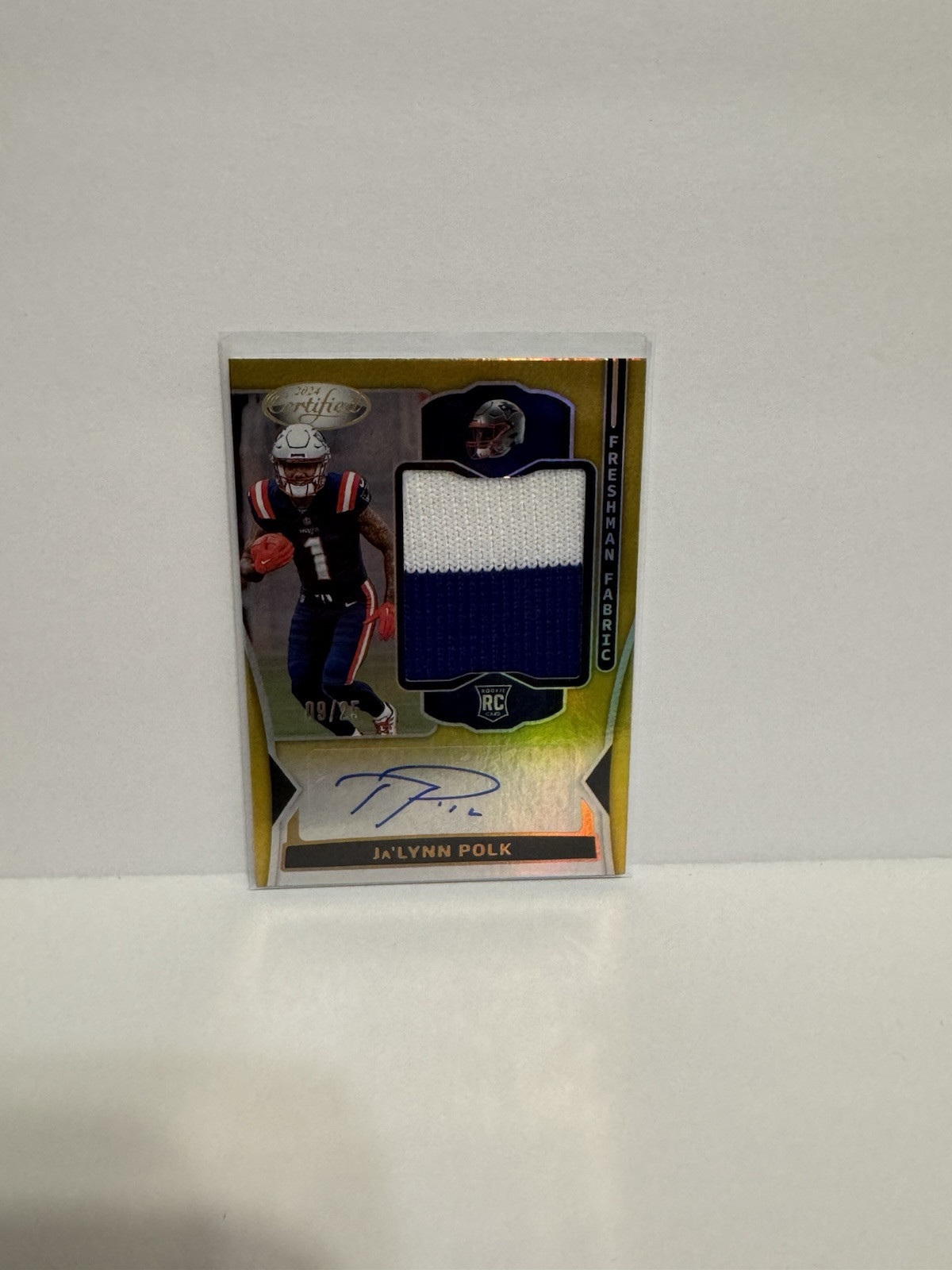 2024 Panini Certified Ja'Lynn Polk Freshman Fabrics Auto Gold /25 RPA Rookie RC