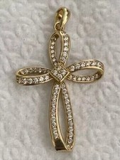 2Ct Round Cut White Moissanite Women's Cross Pendant 14K Yellow Gold Plated