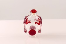 China Riechfl&auml;schchen Flakon snuff bottle Glas rot &uuml;berfangen Fledermaus