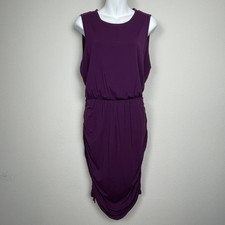 Calvin Klein Size 10 Purple Jersey Dress Sleeveless Ruched Sides Minimalist