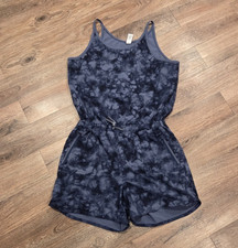 Athleta Girl Jumpsuit Romper Ready To Go Tie Dye Black Grey Size XL 14
