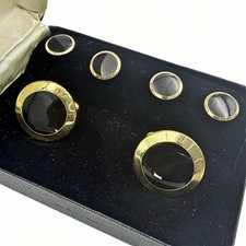 Handsome High End Hand Carved Onyx Gold Plated Cufflinks Shirt Stud Set