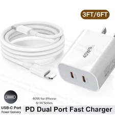 40W USB Type C Fast Charger Power Adapter Cable PD For iPhone 14/13/12/11/8/6/XS