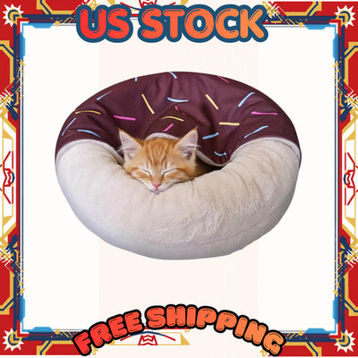Donut Plush Cat & Dog Bed   Egg Crate Foam Pet Bed with Faux Rabbit Fur
