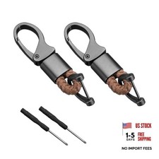 Car Fob Keychain, 2PCS Metal Leather Key Chain Holder with D-Ring, 360 Brown