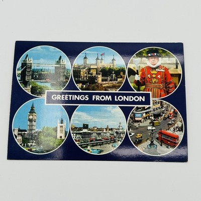 Vintage United Kingdom Greetings From London Postcard Blue 5.5x3.5 In 1981 UK
