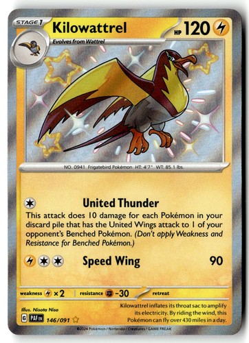 Kilowattrel 146/091 Shiny Rare Paldean Fates Pokemon Holo Near Mint