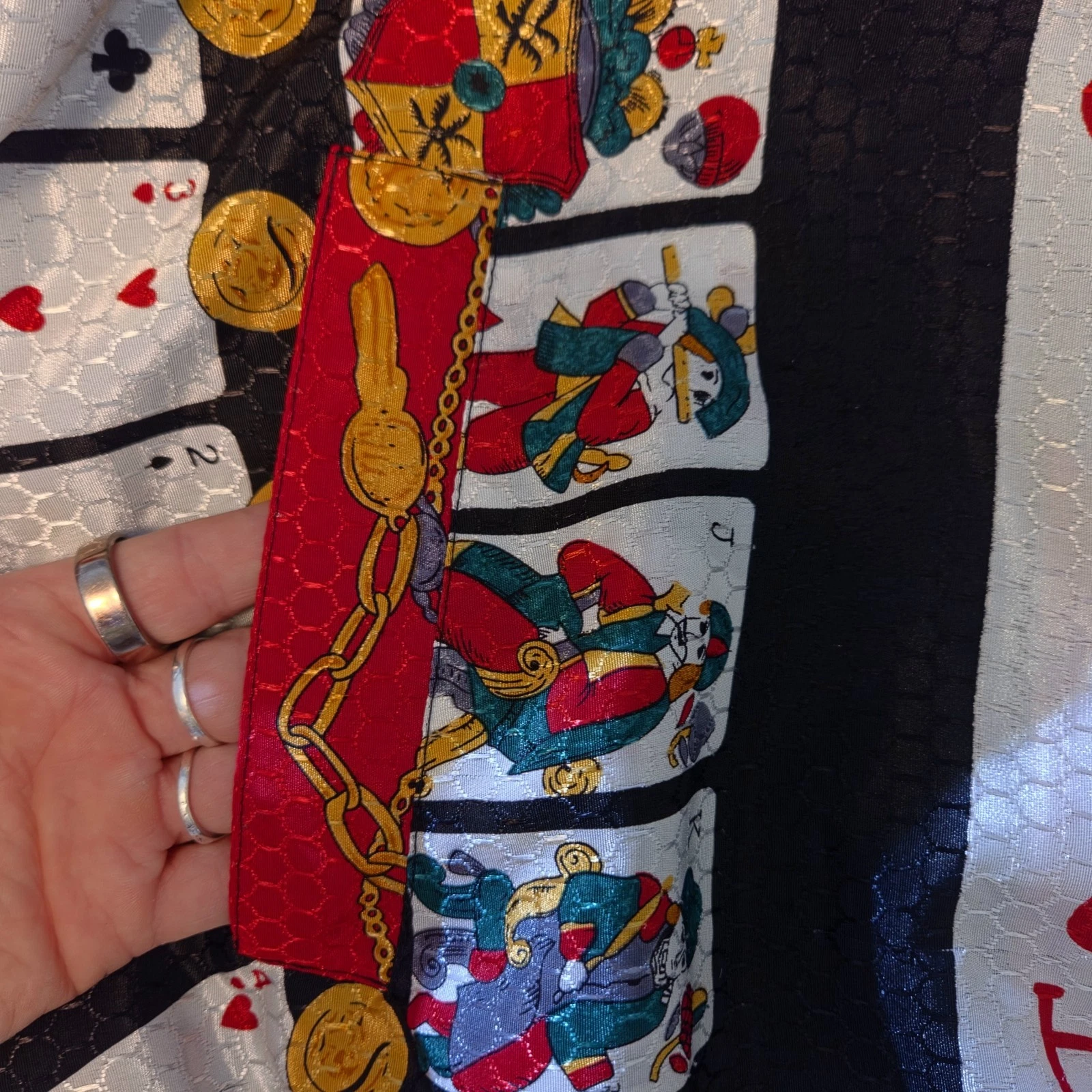 Large vintage 80s playing card and coin print zip bomber jacket - product detail image 2