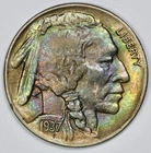 1937-D Buffalo 5c Nickel UNC Water Color Rainbow Toned