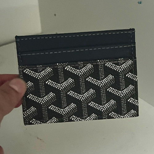 Men's Black & Grey Geometric Leather/Canvas Card Holder Wallet, Logo Accent