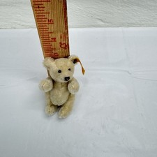 Vintage Miniature Steiff Jointed 3 Sitting Beige Bear With Tag And Button