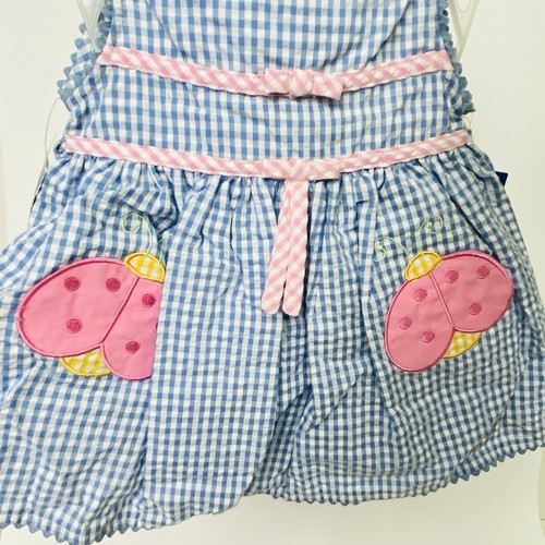 Vintage Baby 12 months Blue Gingham Sleeveless Dress with Bloomers Lady Bug - Picture 5 of 9