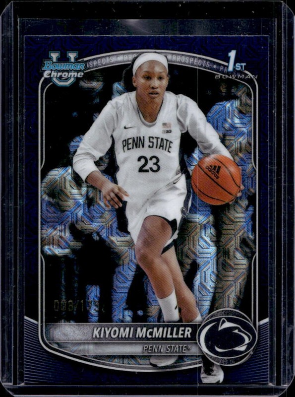 2025-26 Bowman Kiyomi McMiller Chrome Navy Mojo Refractor 1st Prospect #/175