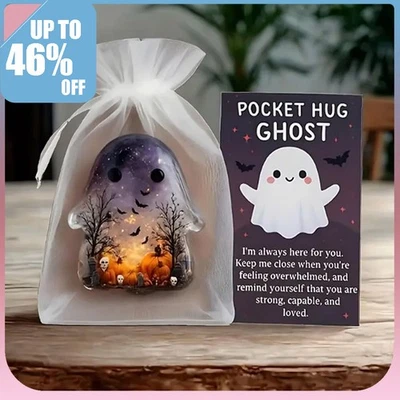 1pc Halloween Emotional Support Ghost Pocket Hug Inspirational Card Charm Gifts