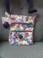 Kipling Small Crossbody Bag Multicolour Mosaic Style With Monkey Hallie Pristine