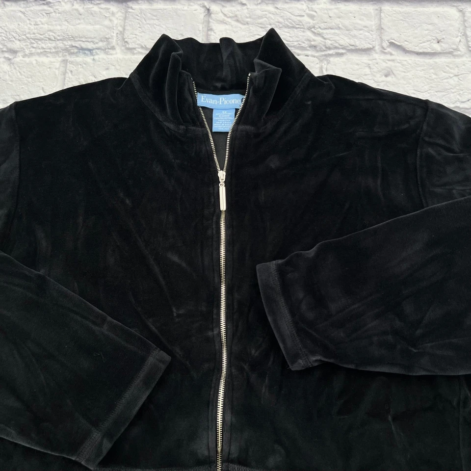 Chaqueta Evan Picone para mujer 3X de terciopelo negro con cremallera informal cómoda Foto 2 de 4