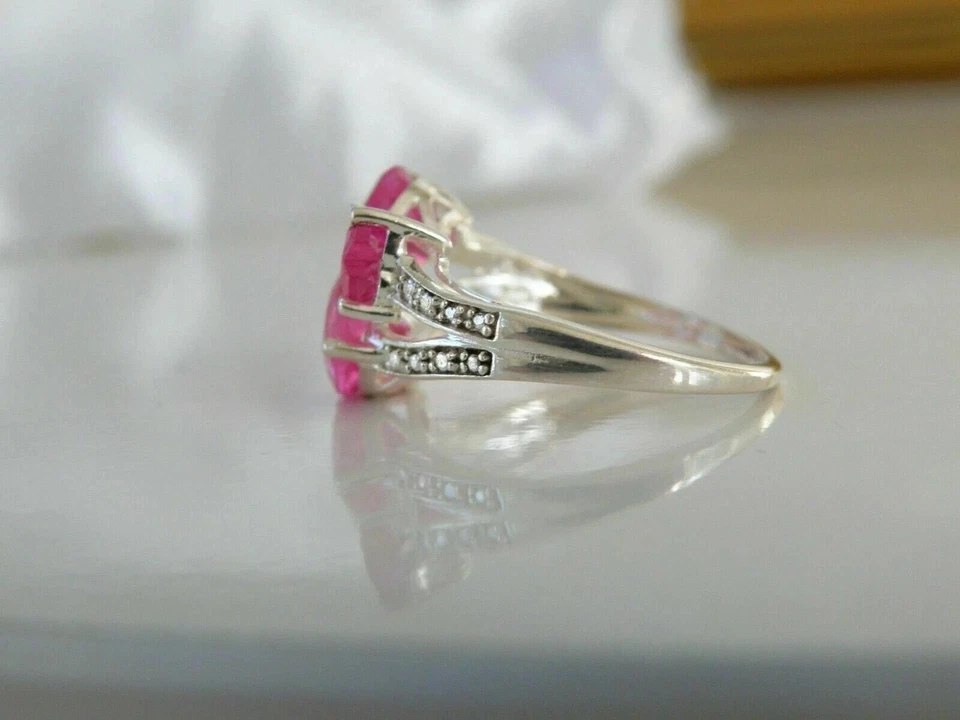 Помолвочное кольцо с тремя камнями сапфиром с покрытием из белого золота 14 карат 3 карата - Изображение 2 из 4