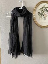 Women’s Black Scarf Shawl Wrap Sparkling 88x41 in