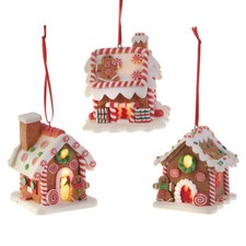 3-PK 3.25" LIGHTED GINGERBREAD HOUSE ORNAMENT 3/Set Battery Op NEW RAZ 3815534