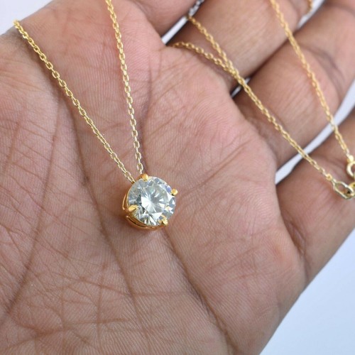5 Ct Treated Off White Diamond Solitaire Pendant 925 Silver Pendant - Picture 2 of 8