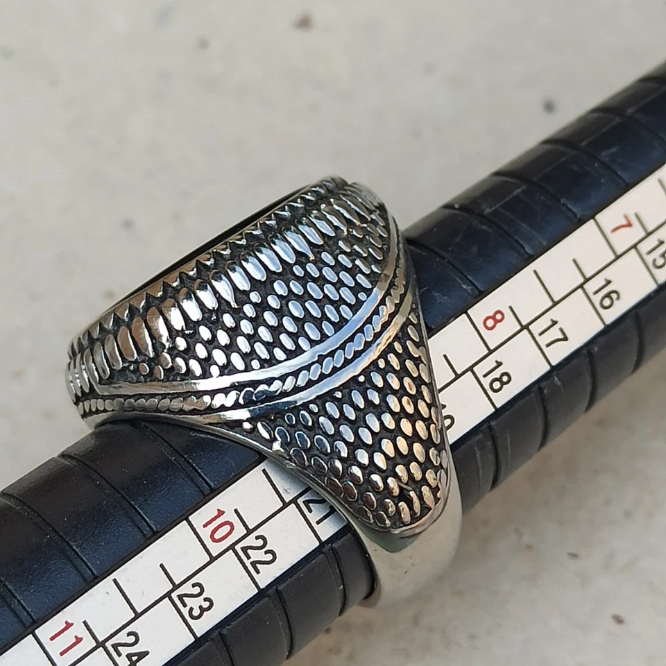 Anillo Hombre Ónix Negro Macizo Tono Plata Vintage Regalo Retro Oxidado Ovalado 9.5 Foto 3 de 4