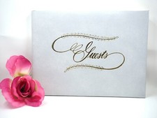 NOS White "Guests" Book for Wedding/Housewarming/Other Party-Gold Edge-Script