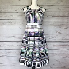Nine West Women's Stripe Floral Fit flare dress ,size 4