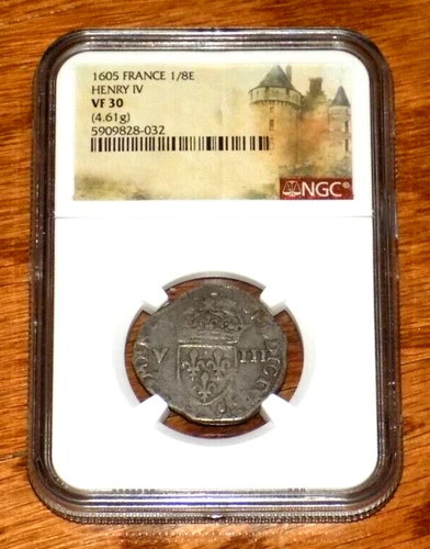 NGC 1605 FRANCE 1/8E ECU PHILIP IV VF 30 VF30 Certified Graded Medieval Age Coin