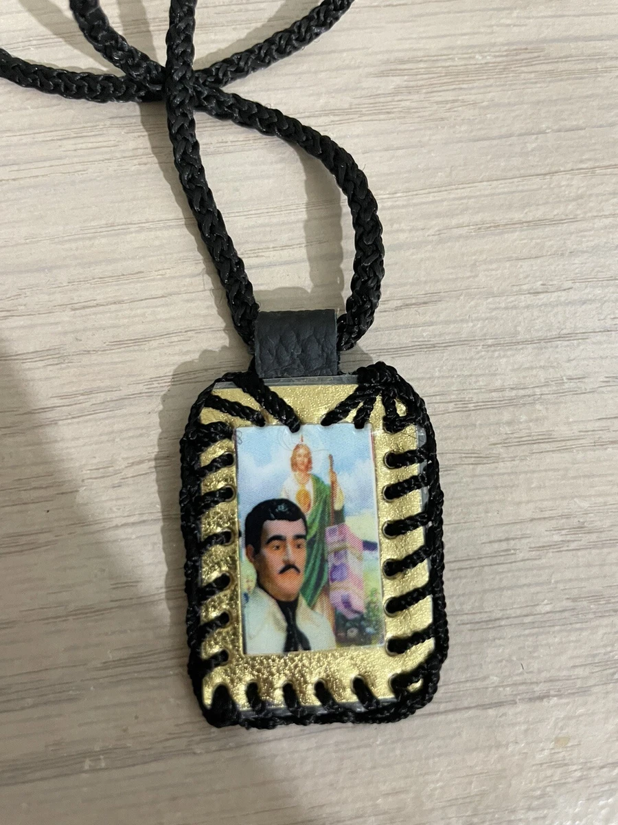 Jesus Malverde Necklace Pendant Knotted Rope Black (From Culiacan