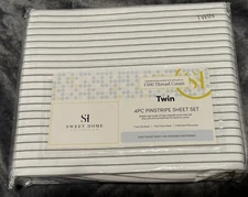Sweet Home Collection 4PC Twin Pinstripe Set 1500 Thread Count