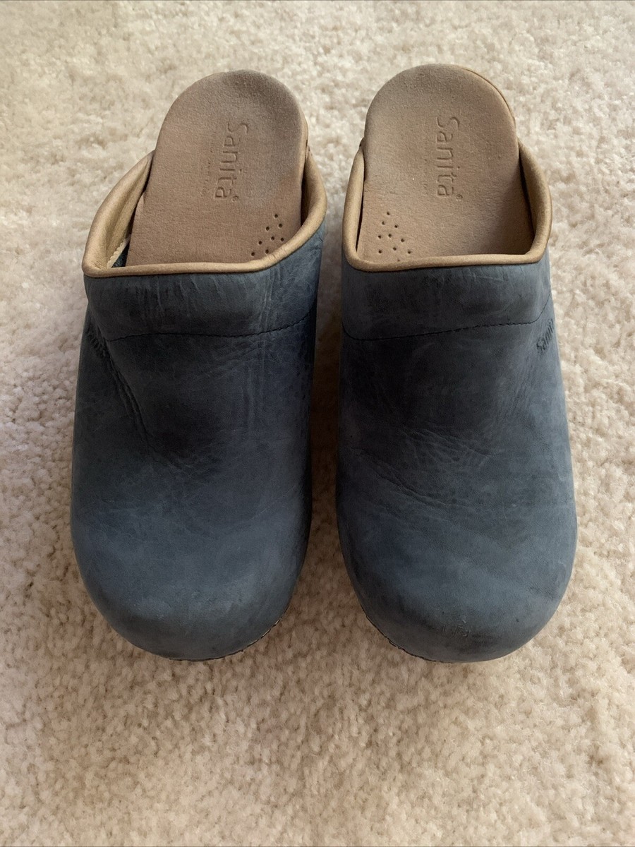 Sanita Ellis Women’s Blue Oiled Leather Clogs Size 39 Comfort Wear Chef  Nursing