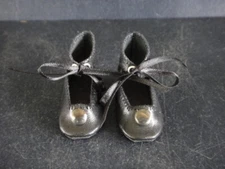 LEATHER SLIPPERS FOR DOLLS - HURET DOLL 12.5 Jointed body - Black leather shoes