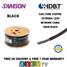 100m Samson CAT6 Copper LSZH BLACK External Network Cable Drum HDBaseT Certified