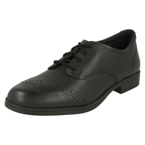 Clarks Scala Lace Youth Black Leather Girls Lace Up Brogue School Shoes