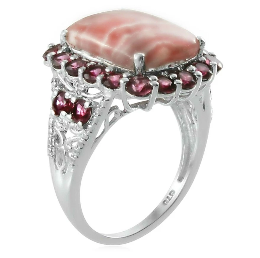 Anillo Rodocrosita Argentina con Rodolita Granate Halo Libre de Níquel Talla 8 Foto 2 de 4