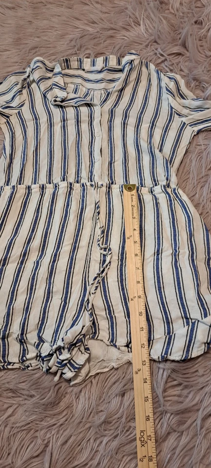 Mameluco de mujer exuberante blanco/azul con cuello de banda de rayón a rayas manga larga talla mediana Foto 3 de 4