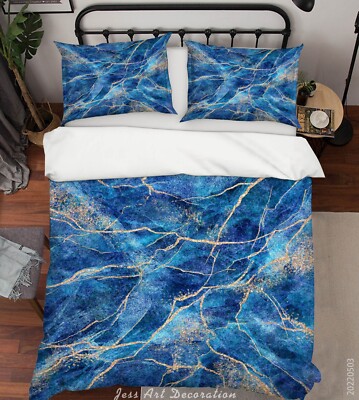 3D Blue Gold Texture Marble Quilt Cover Set Bedding Sets Pillowcases Queen