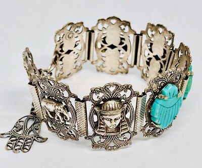 Antique Silver Egyptian Revival, King Tutankhamun Art Deco Bracelet,  UK