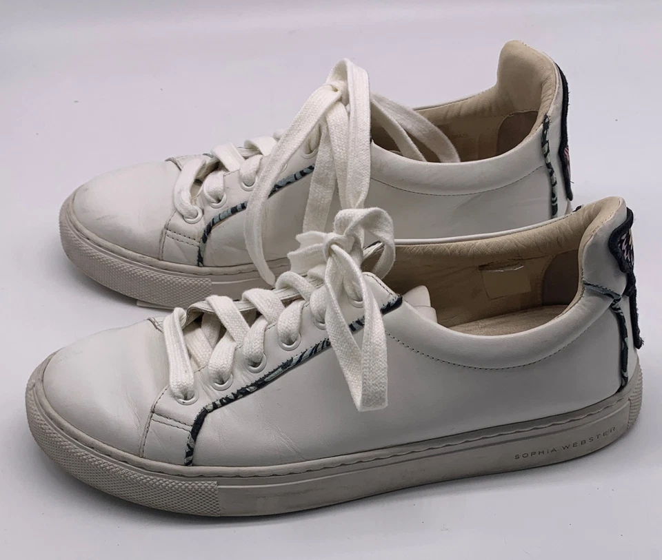 Tênis Sophia Webster couro branco borboleta com cadarço tamanho 39 EUA 9 - Imagem 3 de 4