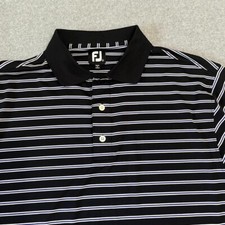 FJ FootJoy Shirt Mens Large Black Polo Short Sleeve Striped Golf Modern