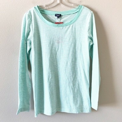 Splendid Cerine Striped Button Back Long Sleeve Top Aqua Teal Size Medium NEW