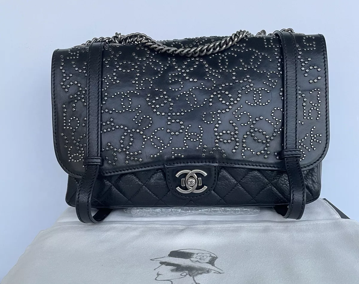 AUTH CHANEL CLASSIC FLAP CC # 5 STUDS EMBOSSED CALFSKIN SHOULDER CROSSBODY  BAG