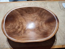 Farmhouse Rustic Hand Carved Wooden Dough Bowl 14" Long x 10" Wide
