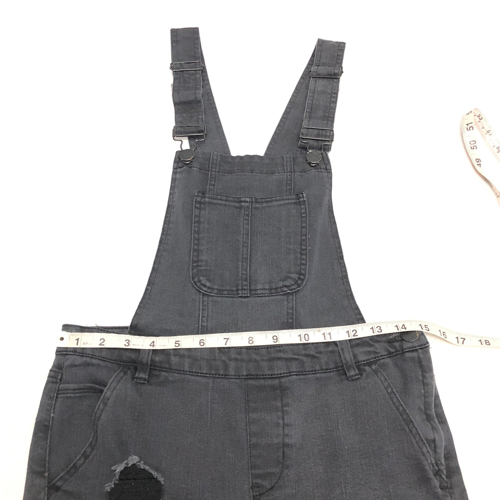 Dollhouse Washed Black /Grey Distressed Skinny Denim Overalls Women's 9