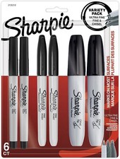 Permanent Markers, Multi-Tip Pack, Fine/Ultra Fine/Chisel Tip, Black, 6 Count