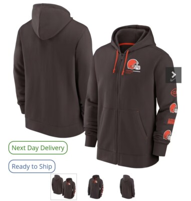 Nike Unisex Cleveland Browns Surrey Full Zip Logo Hoodie Sweatshirt NWT MSRP $85