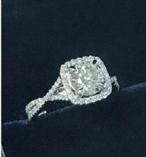 Halo Ladies Engagement Wedding Ring 14K White Gold Plated Simulated Diamond 2.Ct