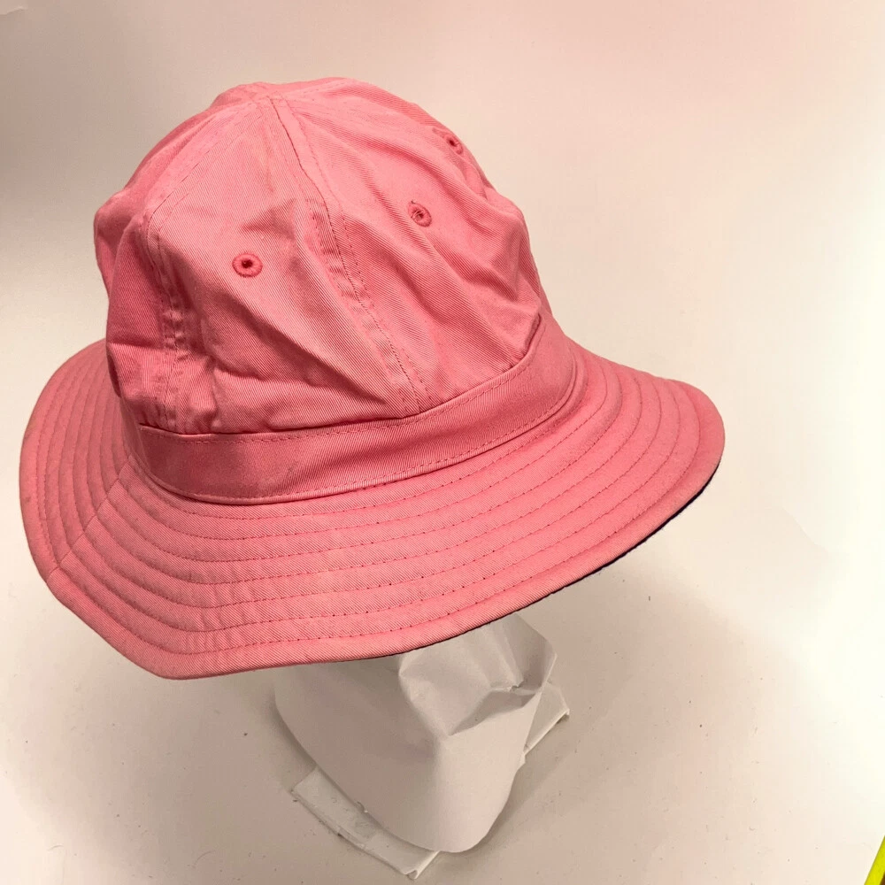 Retro 6 Panel Pink Cotton Sun Hat Dark Blue Under Brim